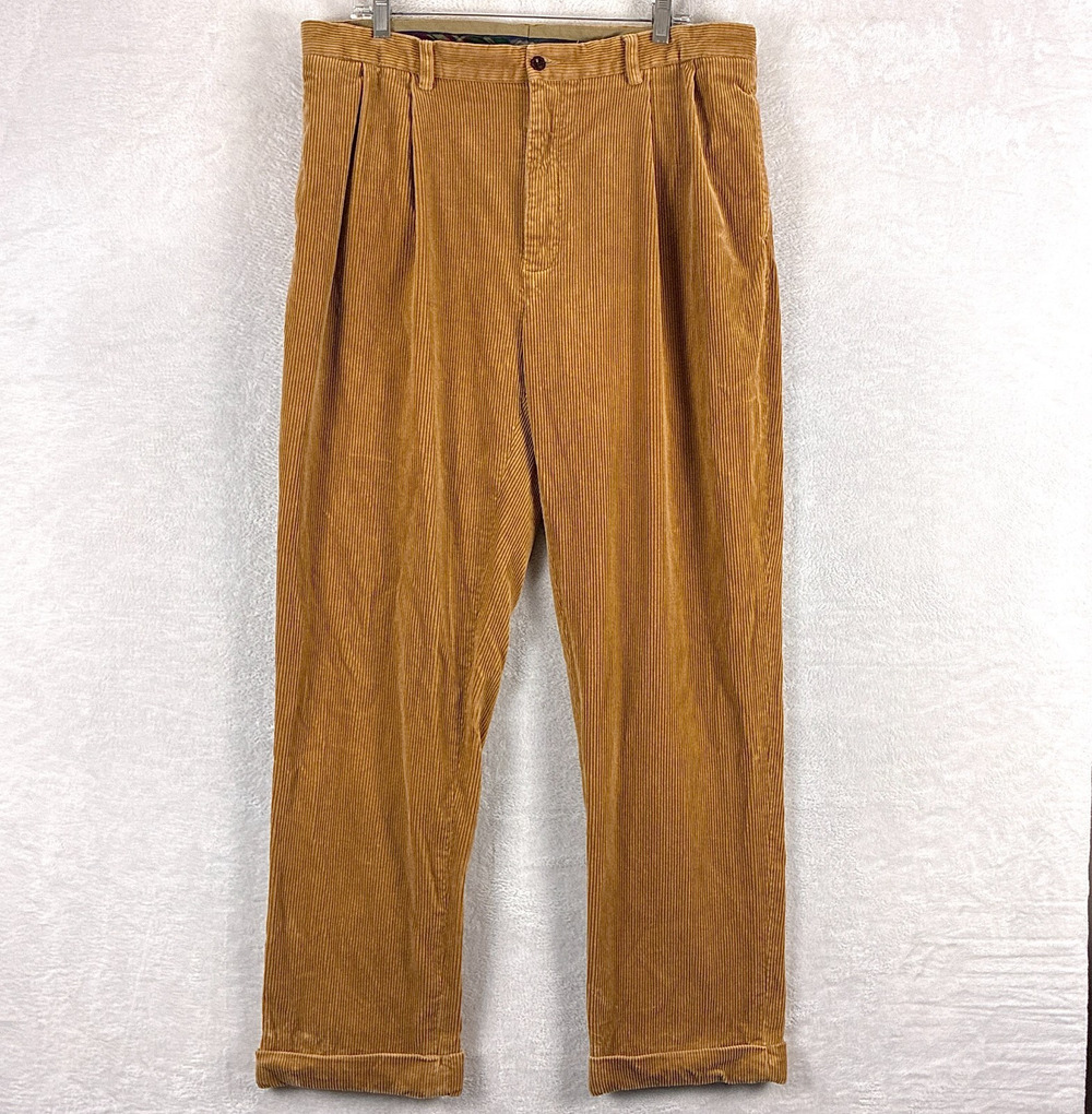 Vintage Polo Ralph Lauren Pants Mens 38x32 Brown Corduroy Cuffed Pleated Andrew